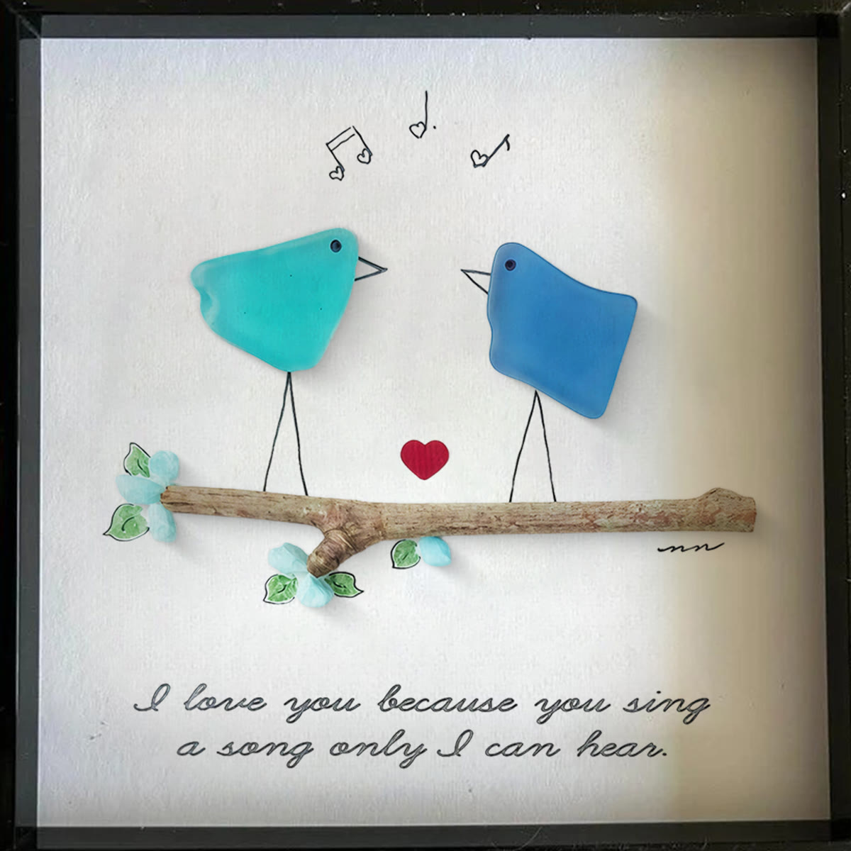 Unique Melody Couple Valentine's Day Sea Glass Framed Art - image 6