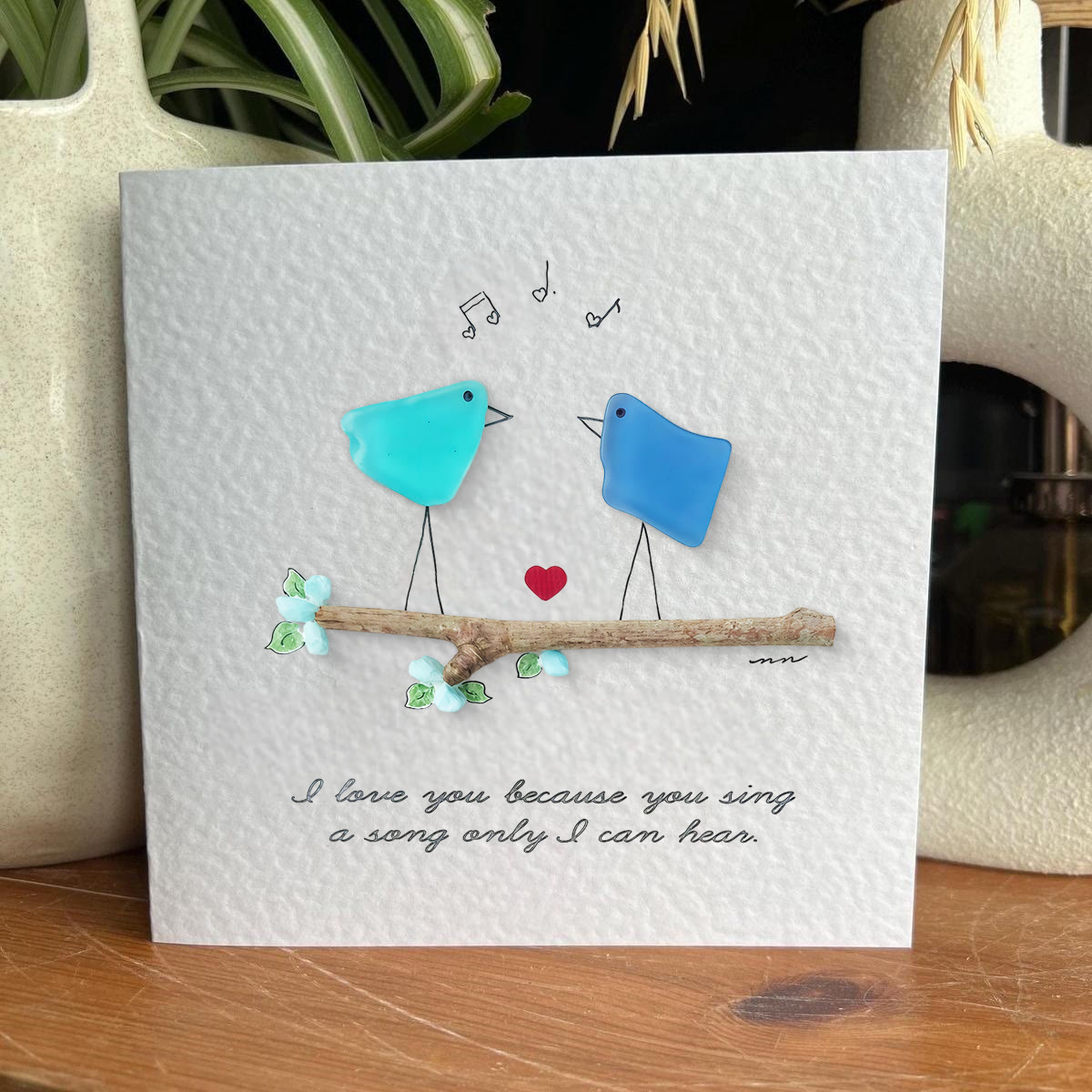 Unique Melody Couple Valentine's Day Sea Glass Framed Art - Seaglass Card - 8" X 8" - image 1