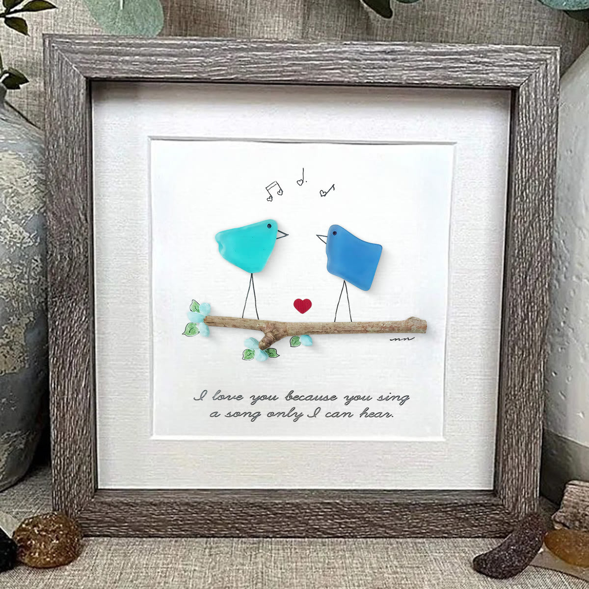 Unique Melody Couple Valentine's Day Sea Glass Framed Art - image 0