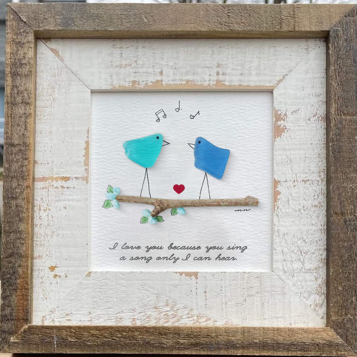 Unique Melody Couple Valentine's Day Sea Glass Framed Art - image 5