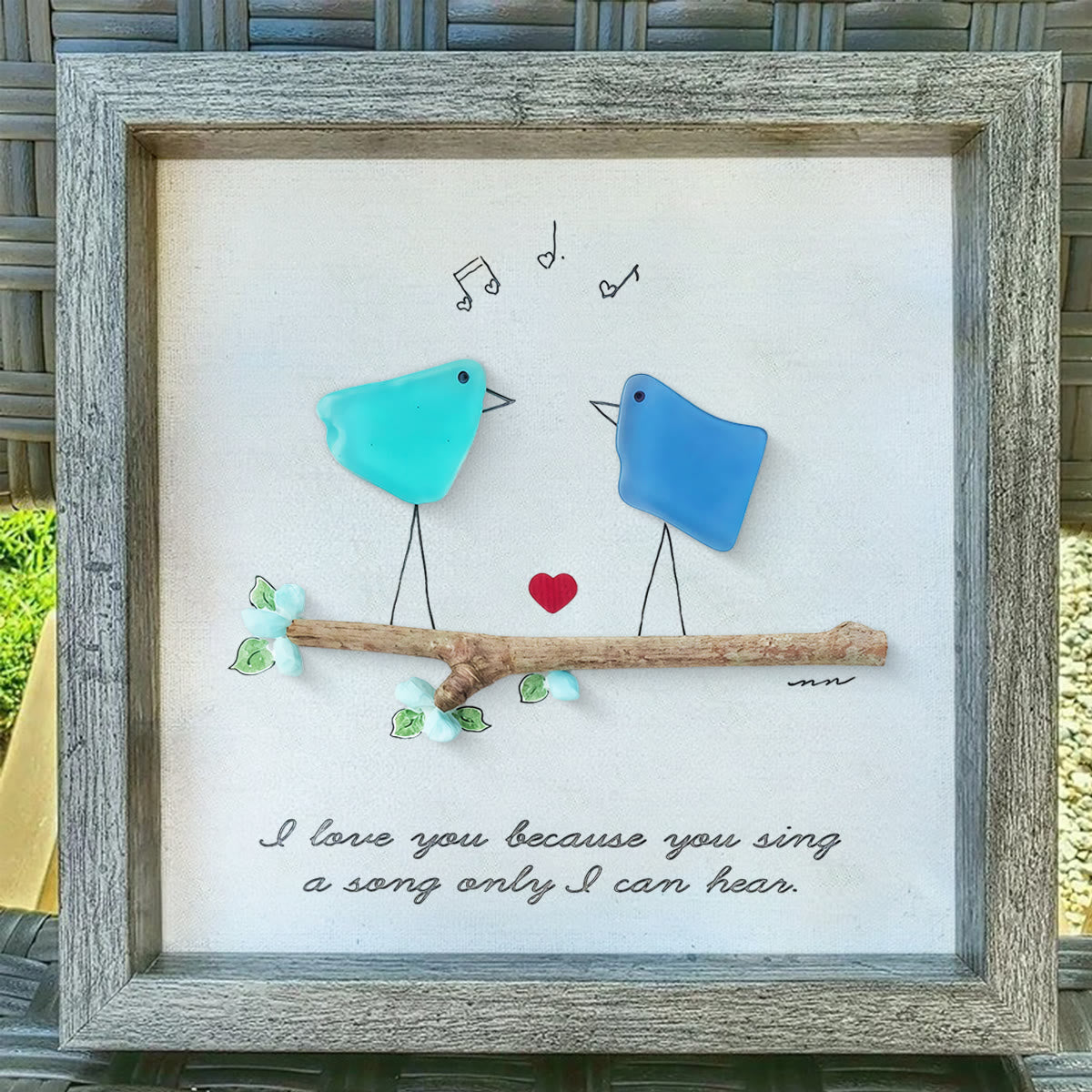 Unique Melody Couple Valentine's Day Sea Glass Framed Art - image 3