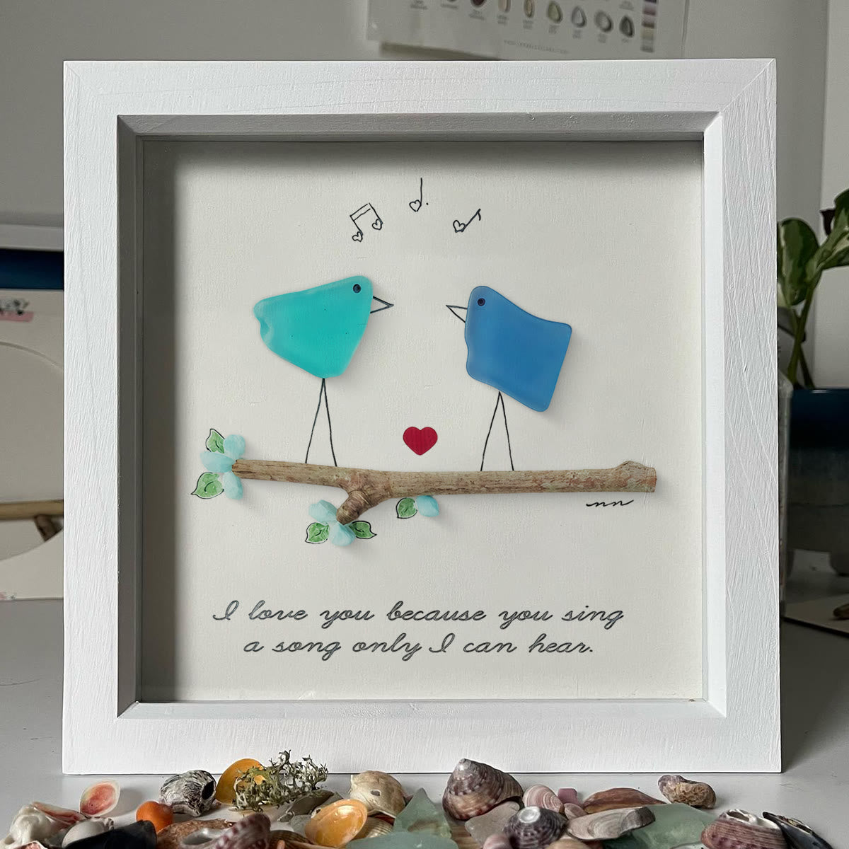 Unique Melody Couple Valentine's Day Sea Glass Framed Art - image 8