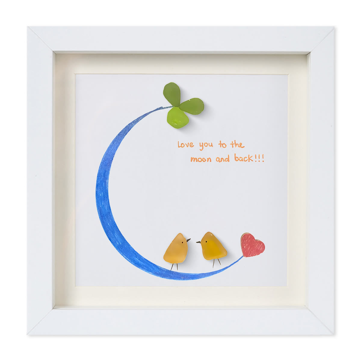 Love You to the Moon and Back Sea Glass Framed Art - White - 8" X 8" - image 13