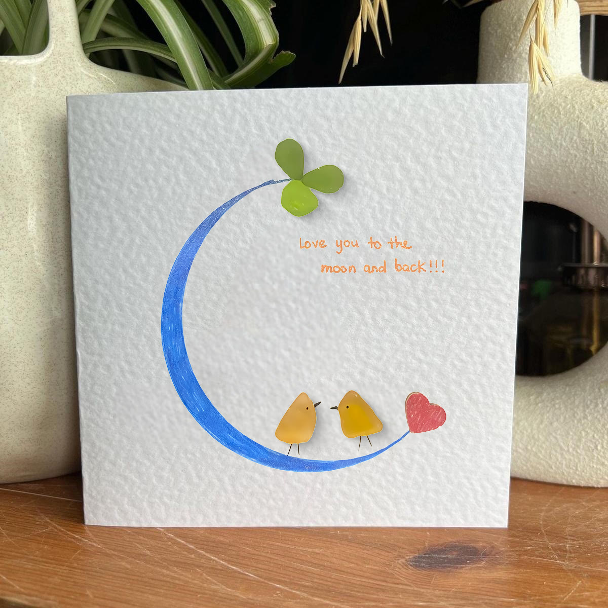 Love You to the Moon and Back Sea Glass Framed Art - Seaglass Card - 8" X 8" - image 1