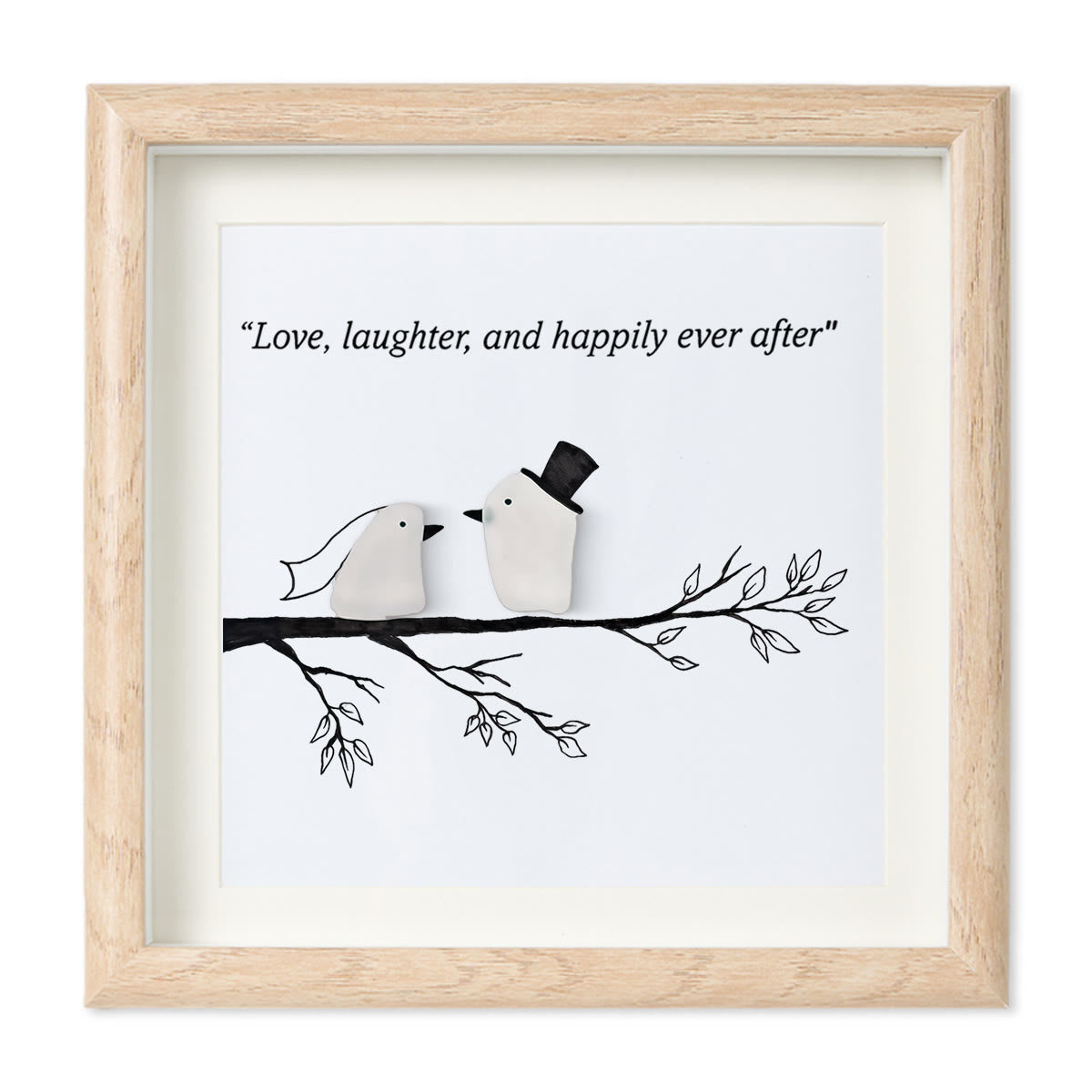 Love, Laughter & Happily Ever After Sea Glass Framed Art - Oak - 8" X 8" - image 10