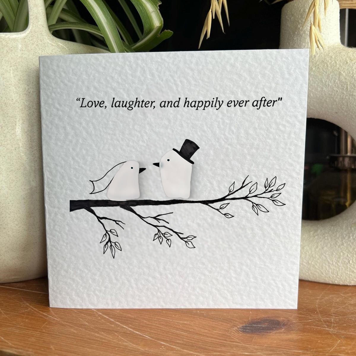 Love, Laughter & Happily Ever After Sea Glass Framed Art - Seaglass Card - 8" X 8" - image 1