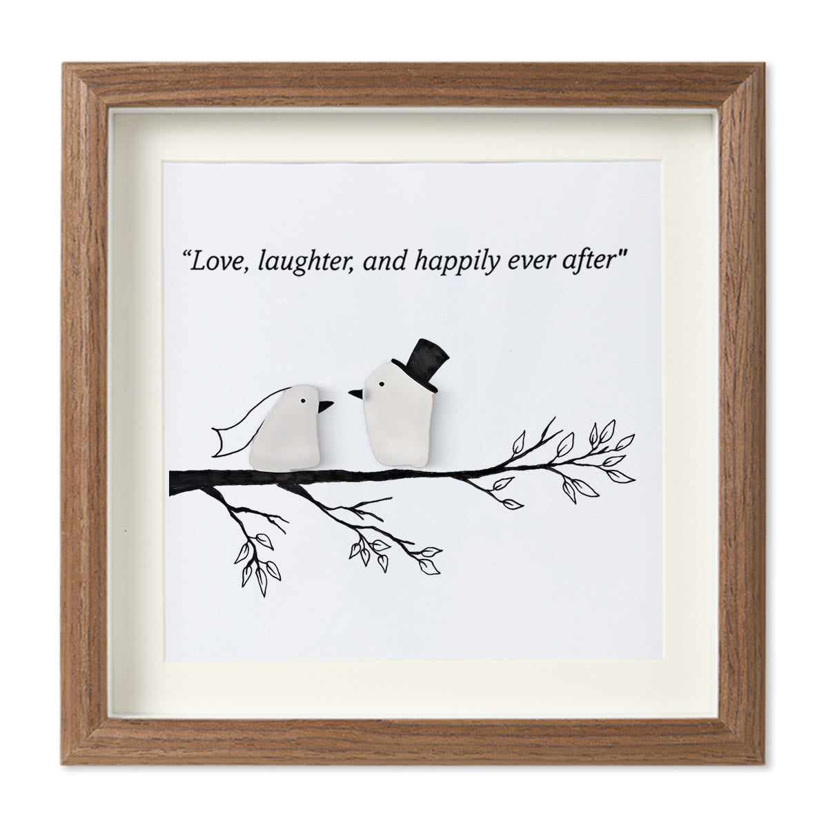 Love, Laughter & Happily Ever After Sea Glass Framed Art - Walnut Brown - 8" X 8" - image 11
