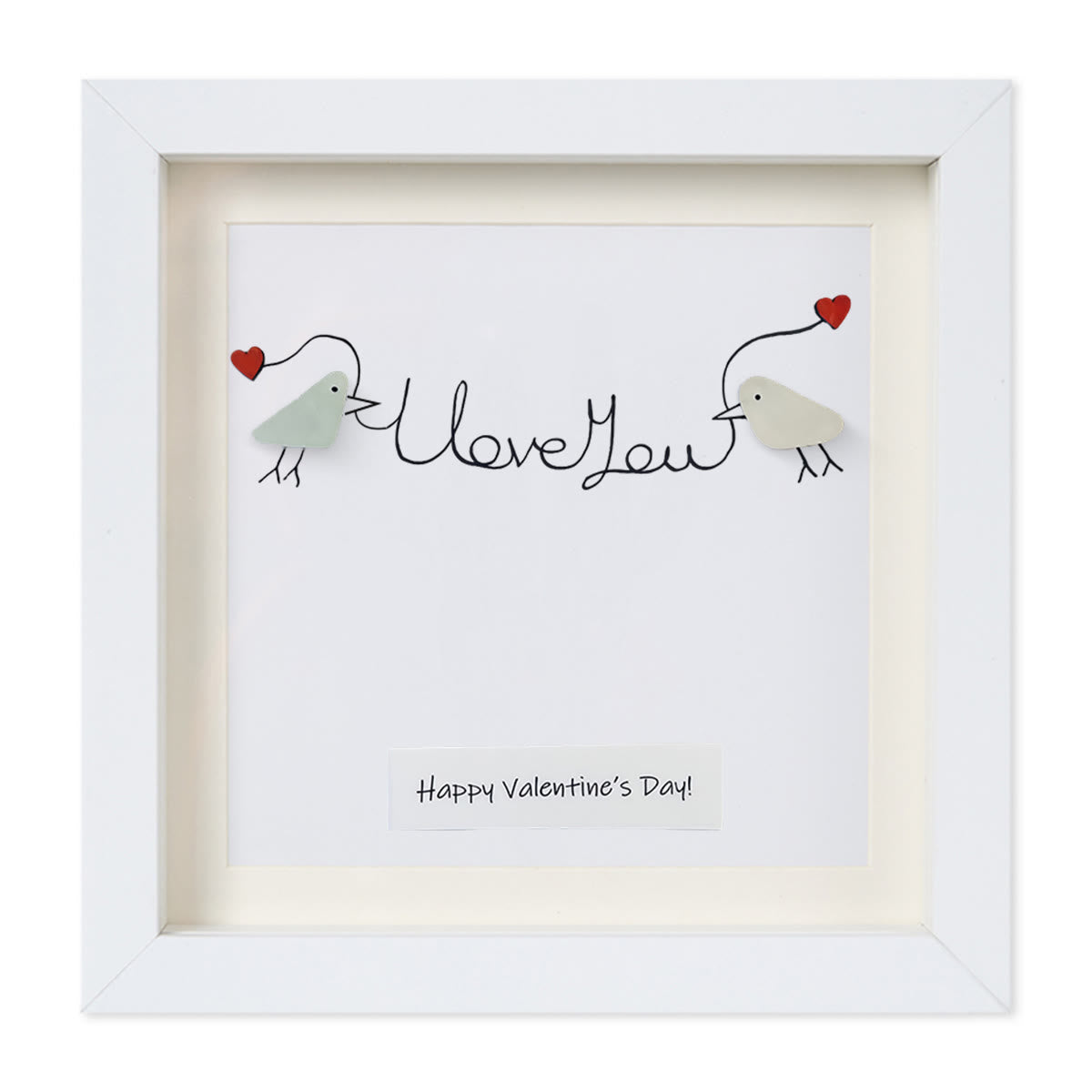 Happy Valentine’s Day I Love You Lovebirds Sea Glass Framed Art - White - 8" X 8" - image 12