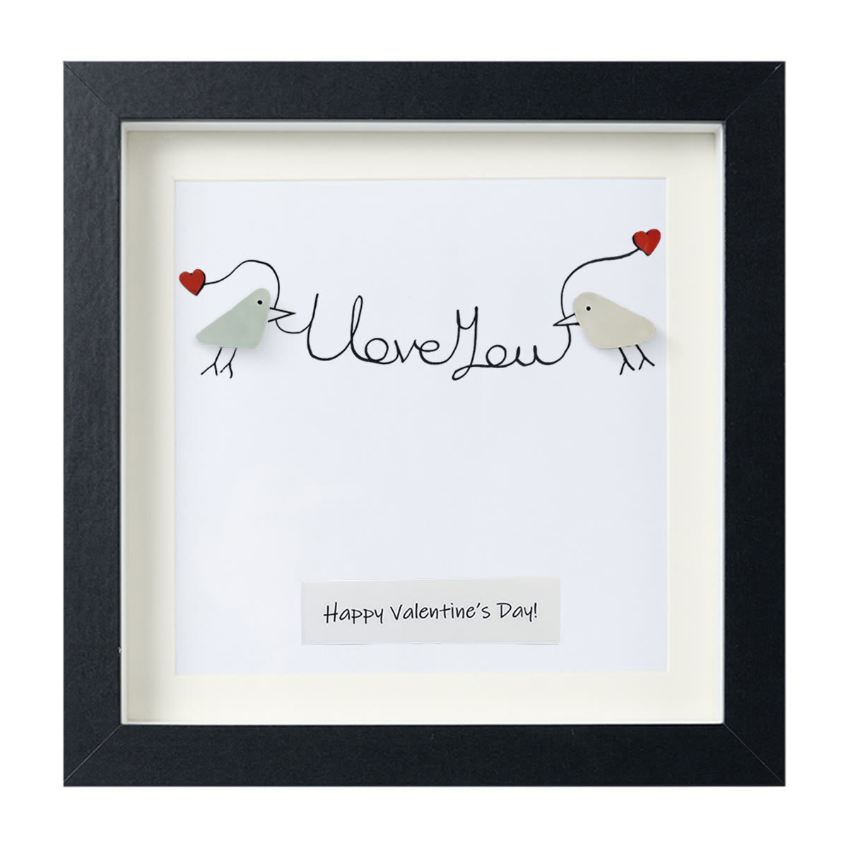 Happy Valentine’s Day I Love You Lovebirds Sea Glass Framed Art - Black - 8" X 8" - image 11
