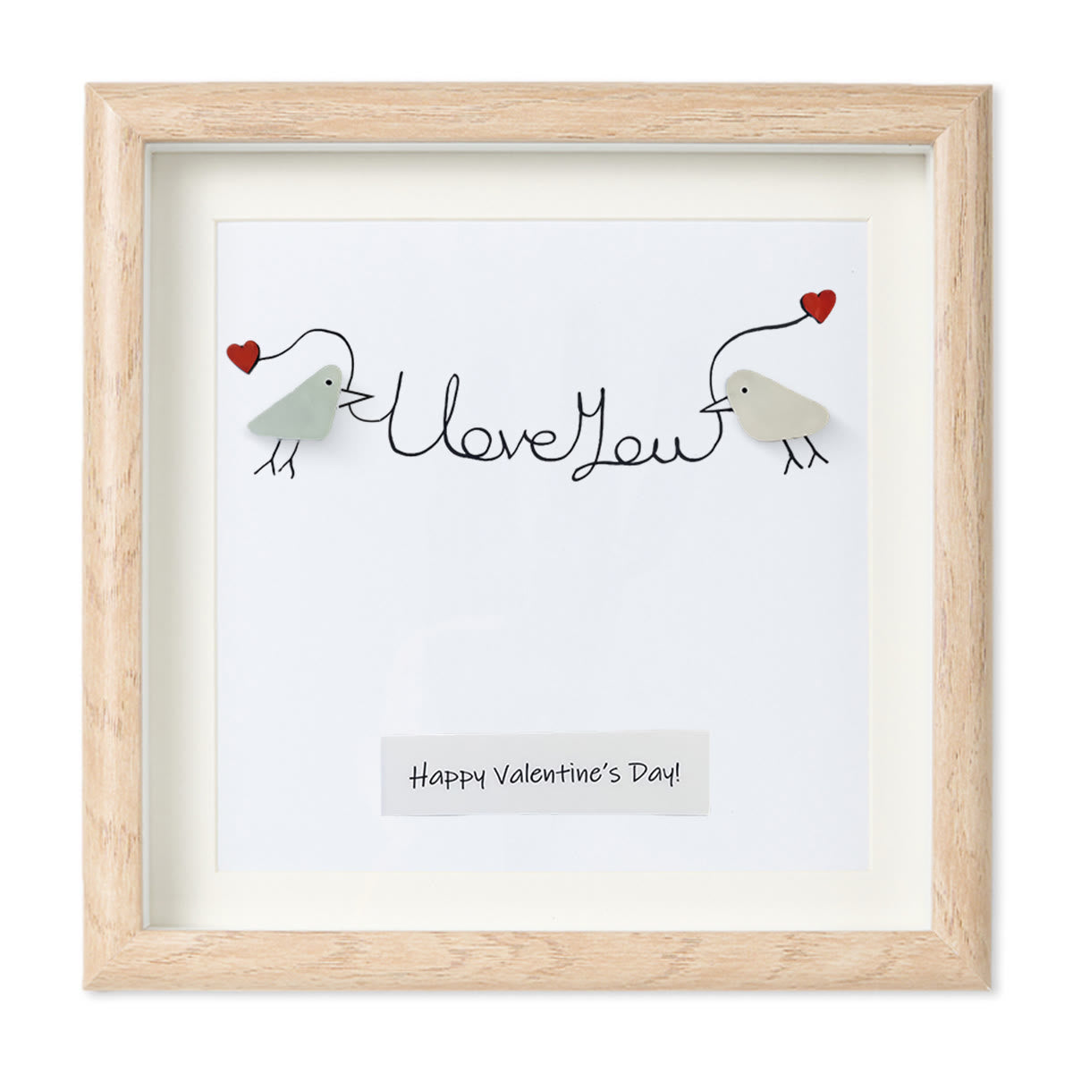 Happy Valentine’s Day I Love You Lovebirds Sea Glass Framed Art - Oak - 8" X 8" - image 9
