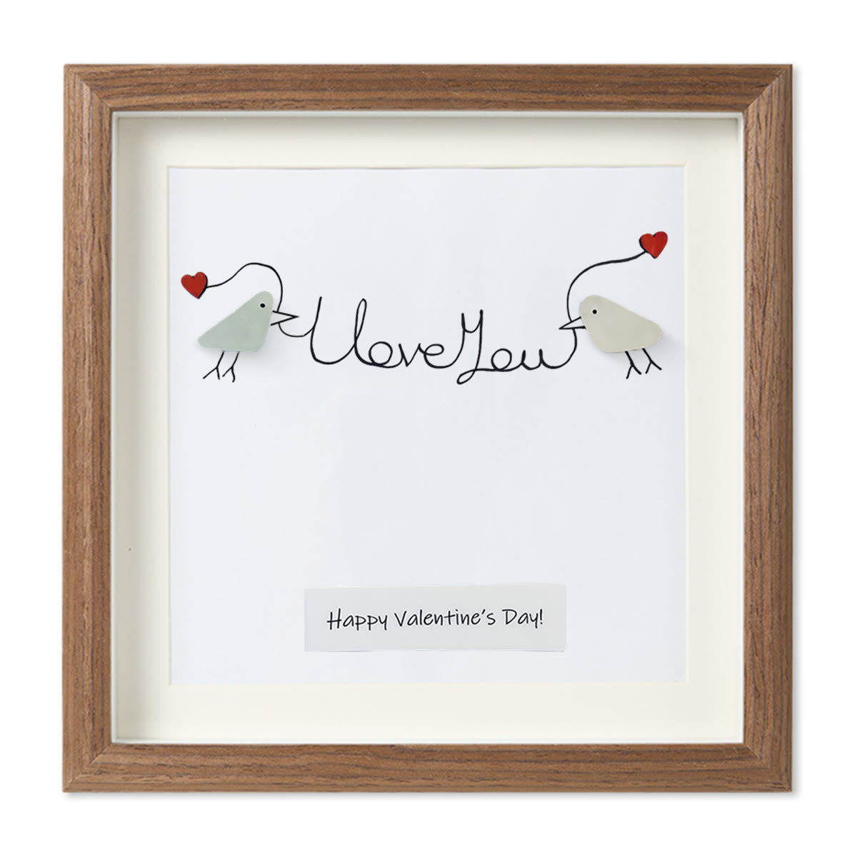 Happy Valentine’s Day I Love You Lovebirds Sea Glass Framed Art - Walnut Brown - 8" X 8" - image 10