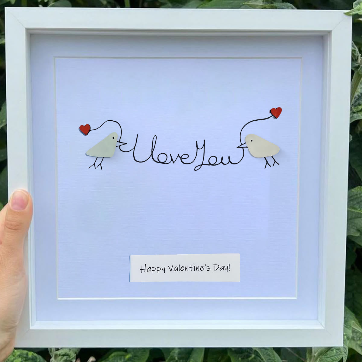 Happy Valentine’s Day I Love You Lovebirds Sea Glass Framed Art - image 7