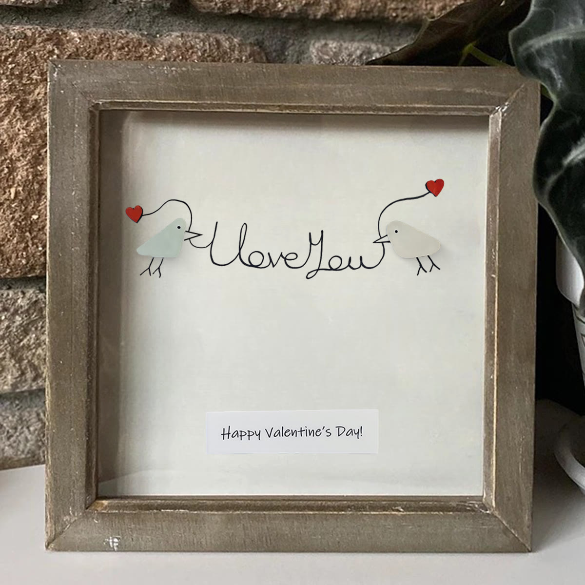 Happy Valentine’s Day I Love You Lovebirds Sea Glass Framed Art - image 3