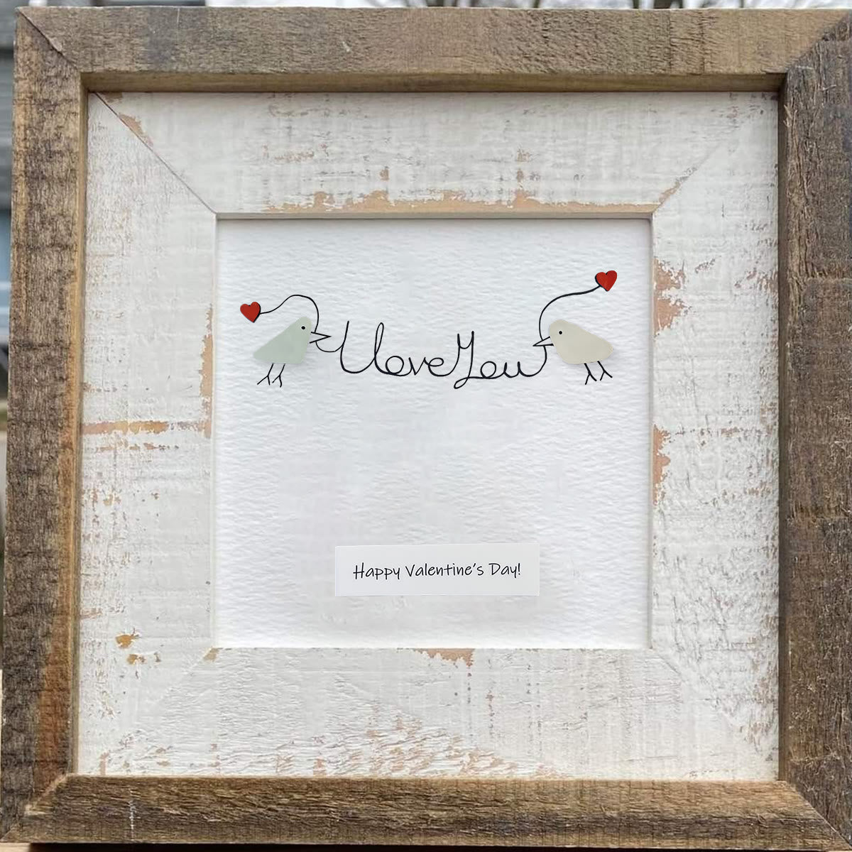 Happy Valentine’s Day I Love You Lovebirds Sea Glass Framed Art - image 6