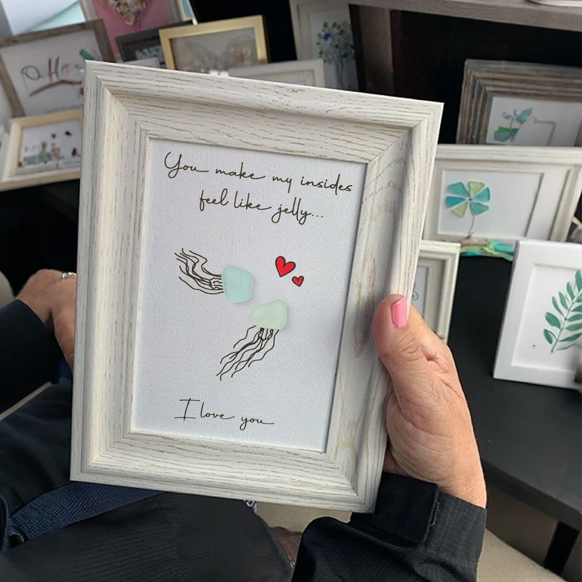 Jellyfish Couple Love Sea Glass Framed Art - image 3