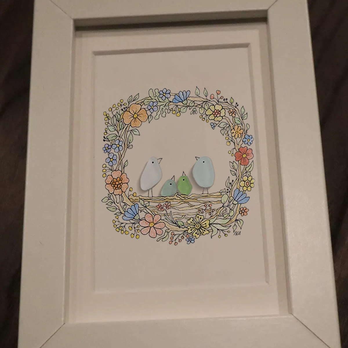 Family Birds In The Nest Sea Glass Framed Art - image 8
