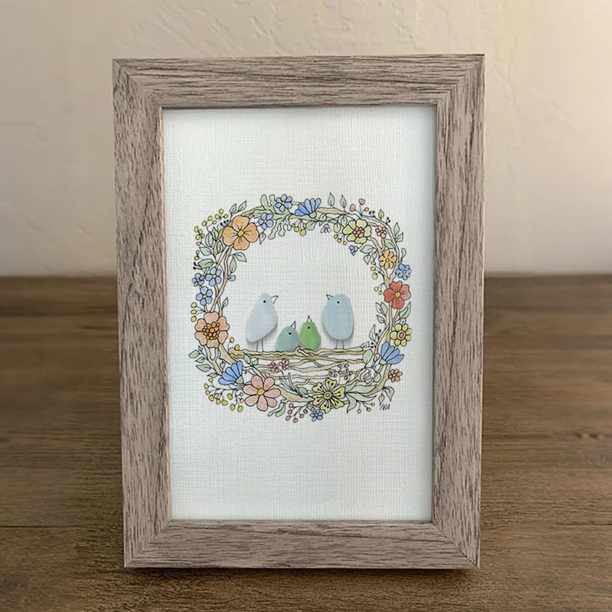 Family Birds In The Nest Sea Glass Framed Art - image 6