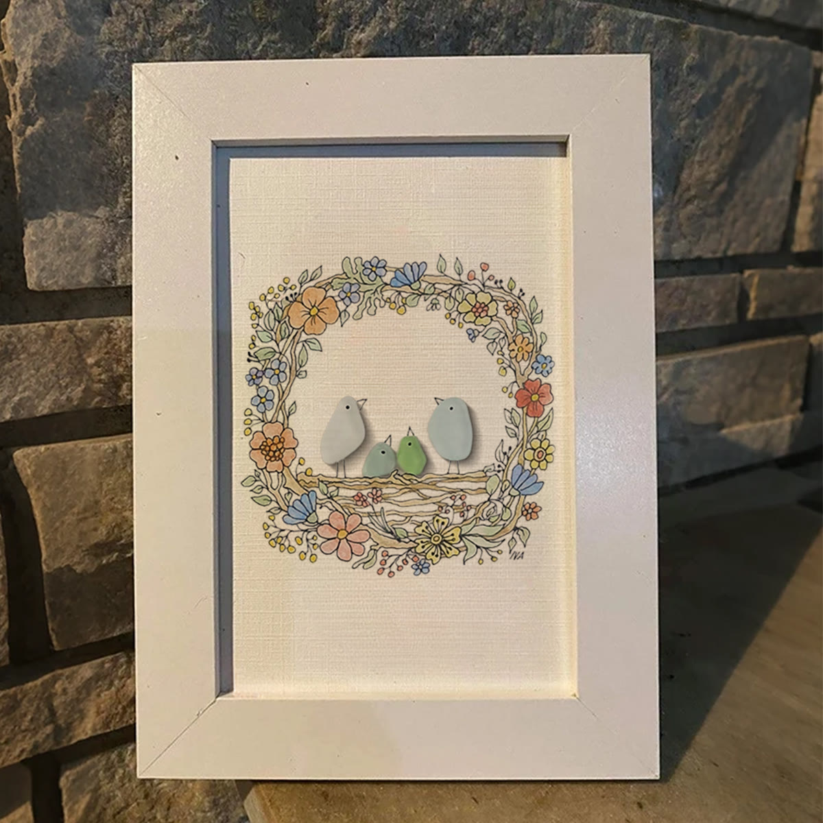 Family Birds In The Nest Sea Glass Framed Art - image 7