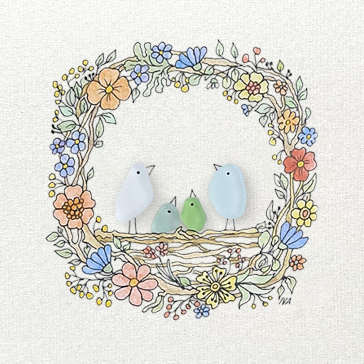 Family Birds In The Nest Sea Glass Framed Art - image 9