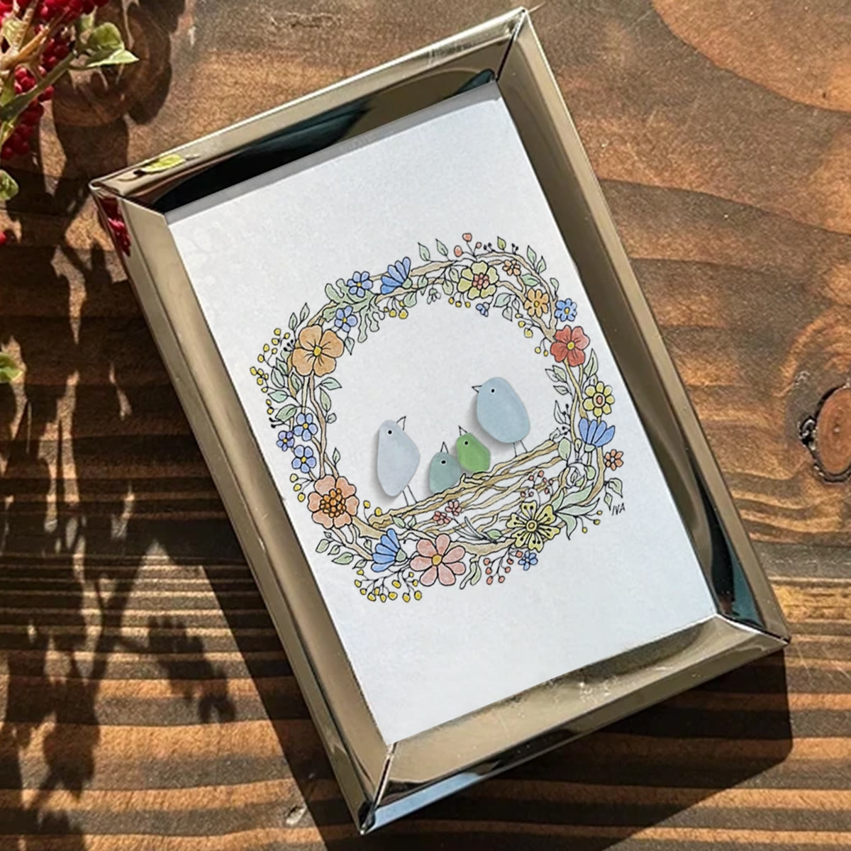 Family Birds In The Nest Sea Glass Framed Art - image 5