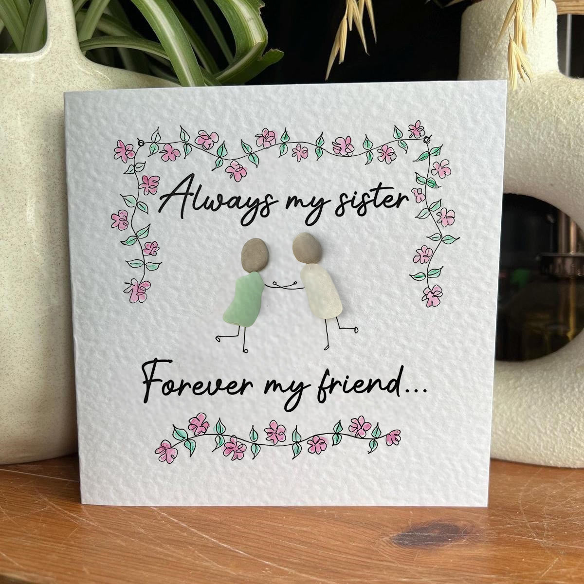 Always My Sister Forever My Friend Sea Glass Framed Art - Seaglass Card - 8" X 8" - image 1