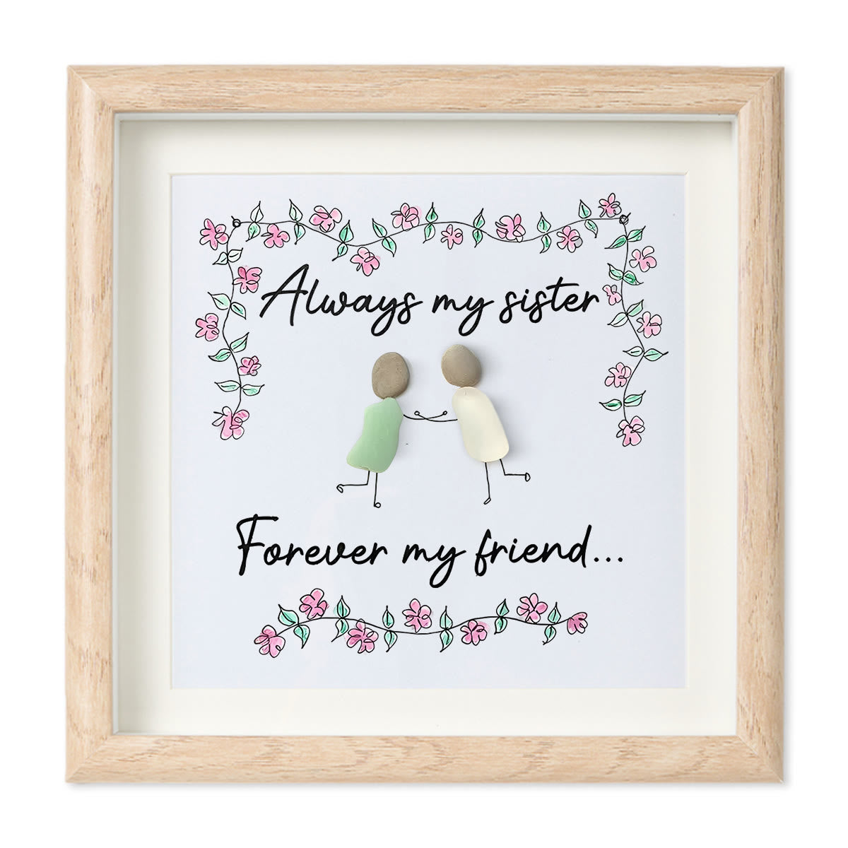 Always My Sister Forever My Friend Sea Glass Framed Art - Oak - 8" X 8" - image 8