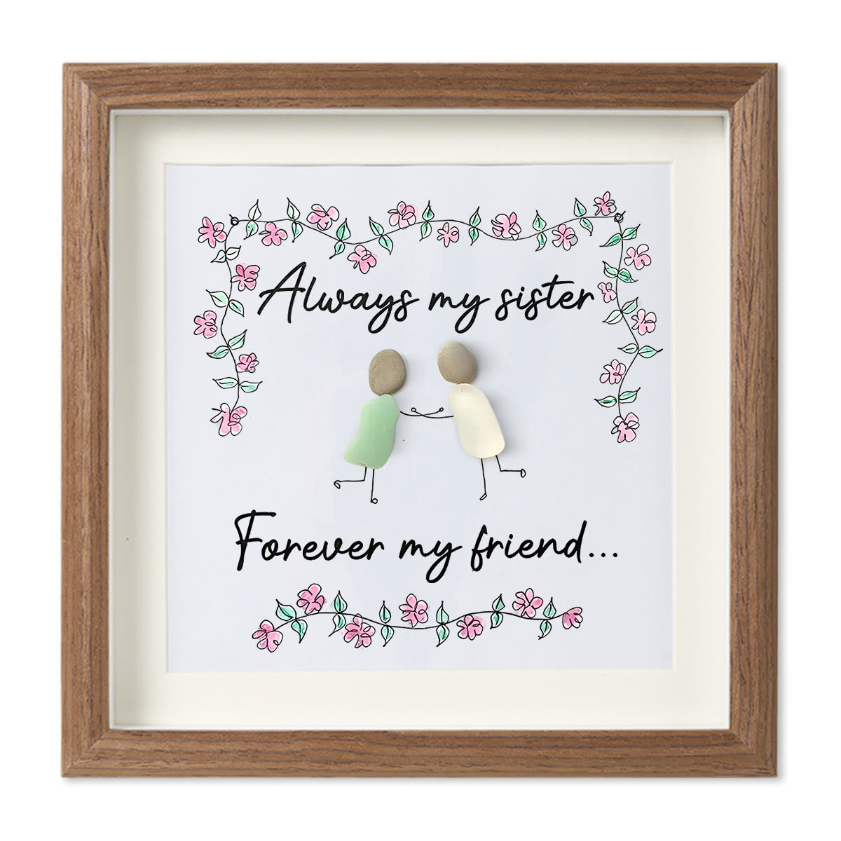 Always My Sister Forever My Friend Sea Glass Framed Art - Walnut Brown - 8" X 8" - image 9