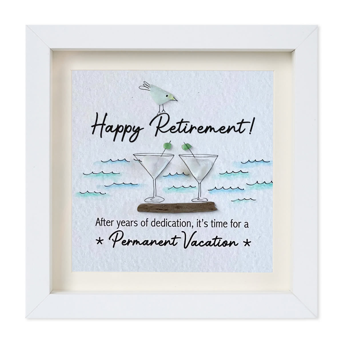 Cheers And Happy Retirement Sea Glass Framed Art - White - 8" X 8" - image 11