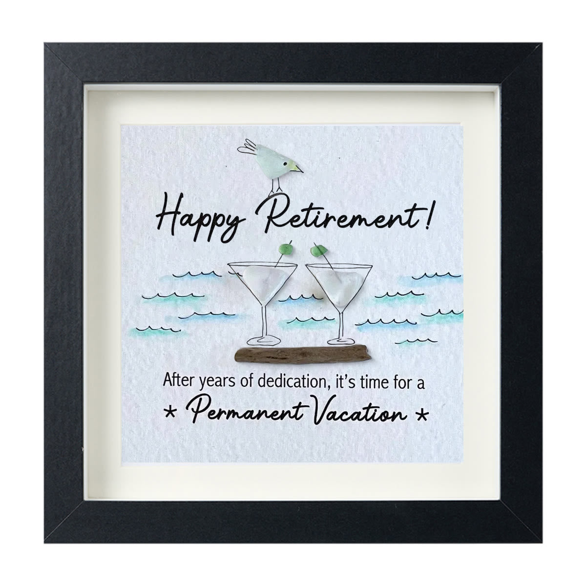 Cheers And Happy Retirement Sea Glass Framed Art - Black - 8" X 8" - image 10