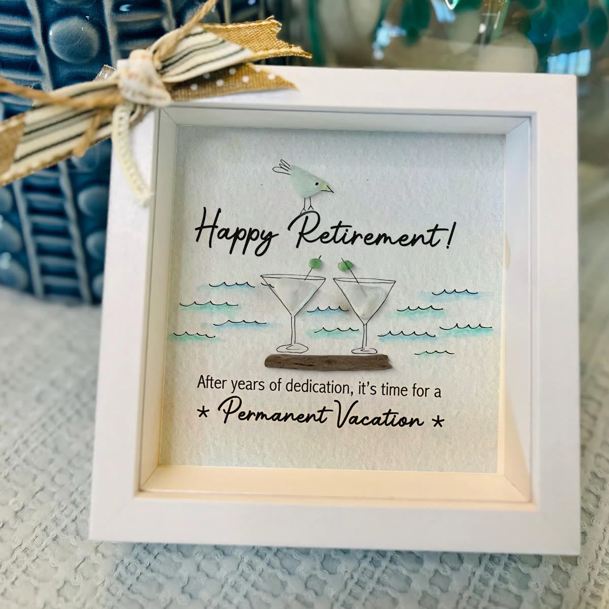 Cheers And Happy Retirement Sea Glass Framed Art - image 2