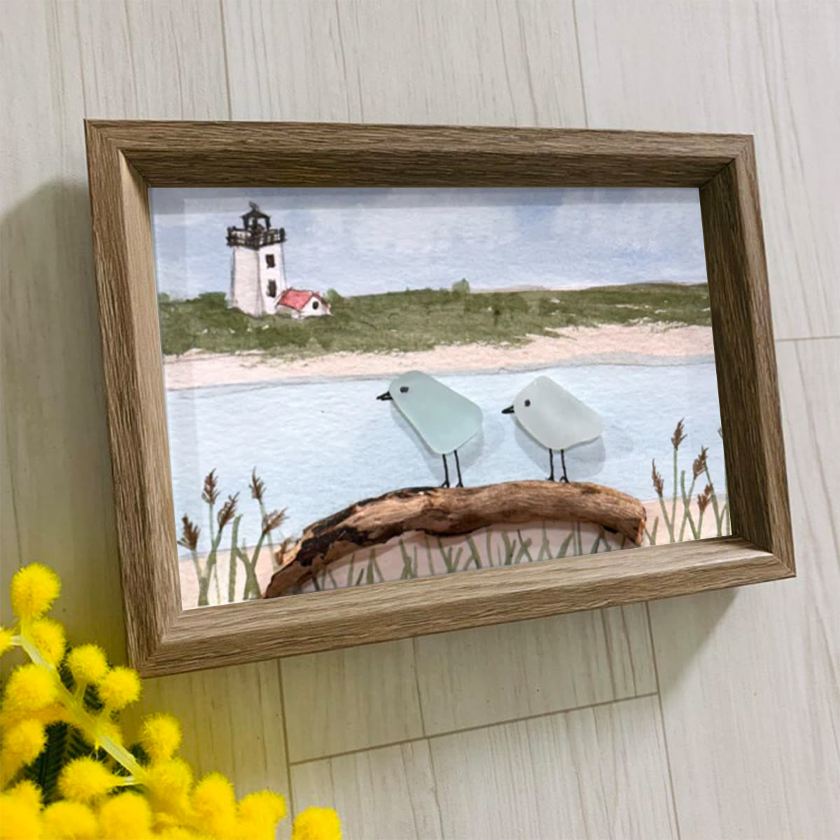 Peaceful Shores Birds In Pairs Sea Glass Framed Art - image 3