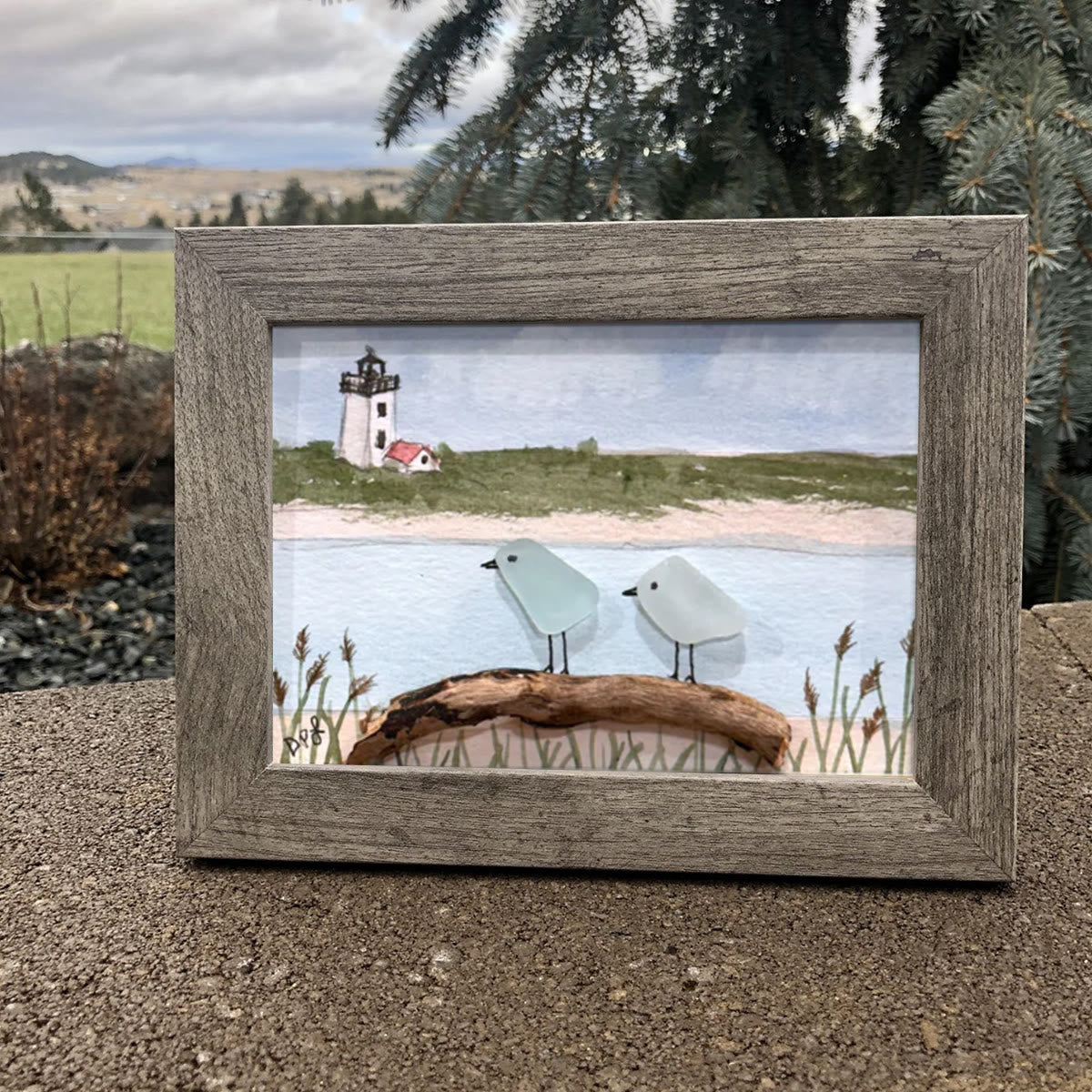 Peaceful Shores Birds In Pairs Sea Glass Framed Art - image 0