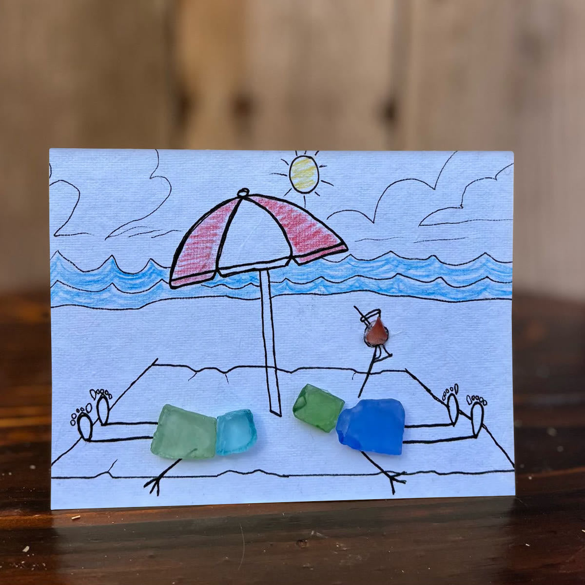 A Beach Day Joy Of Companionship Sea Glass Framed Art - Seaglass Card - 6" X 8" - image 1