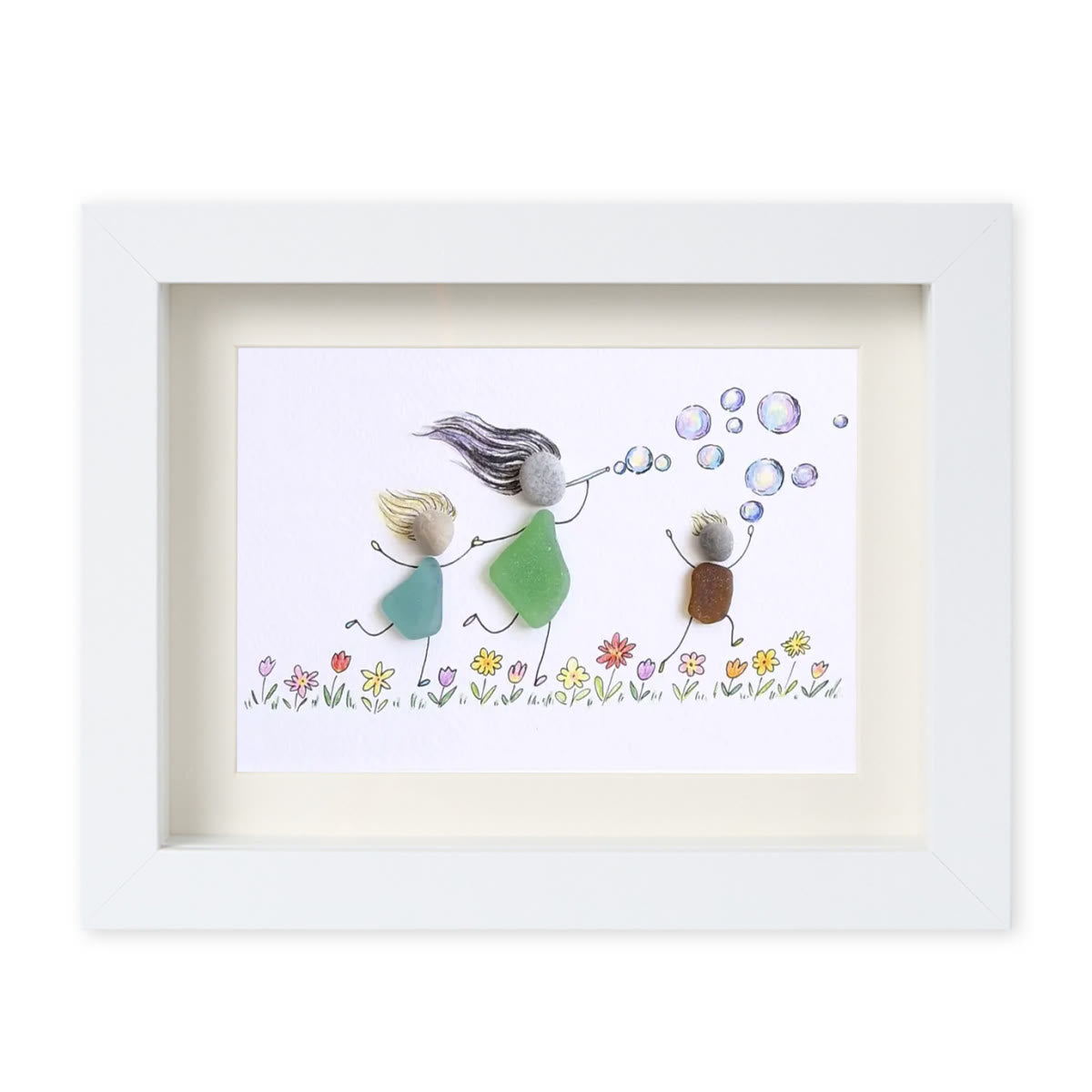 Chasing Bubbles Family Sea Glass Framed Art - White - 6" X 8" - image 13