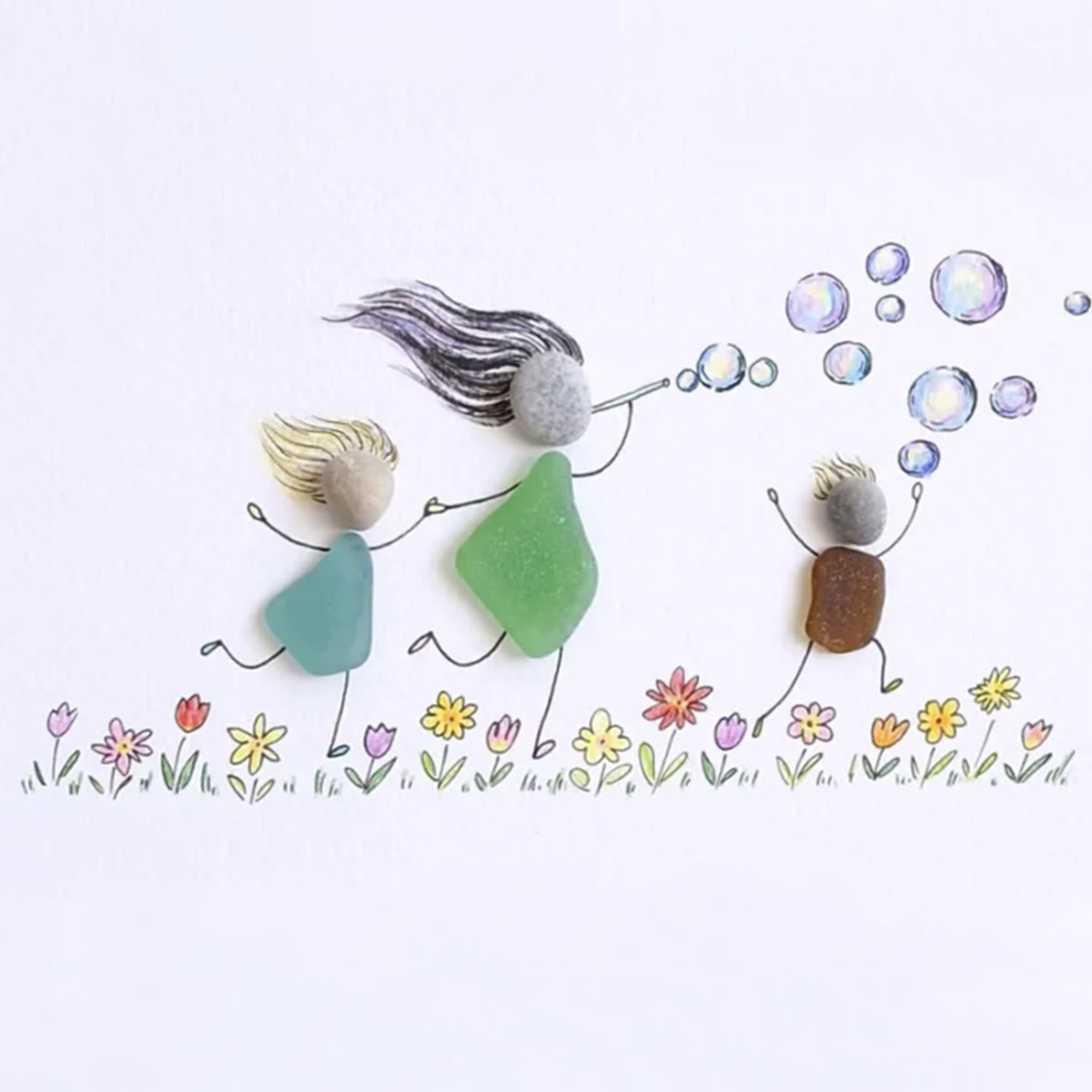 Chasing Bubbles Family Sea Glass Framed Art - image 9