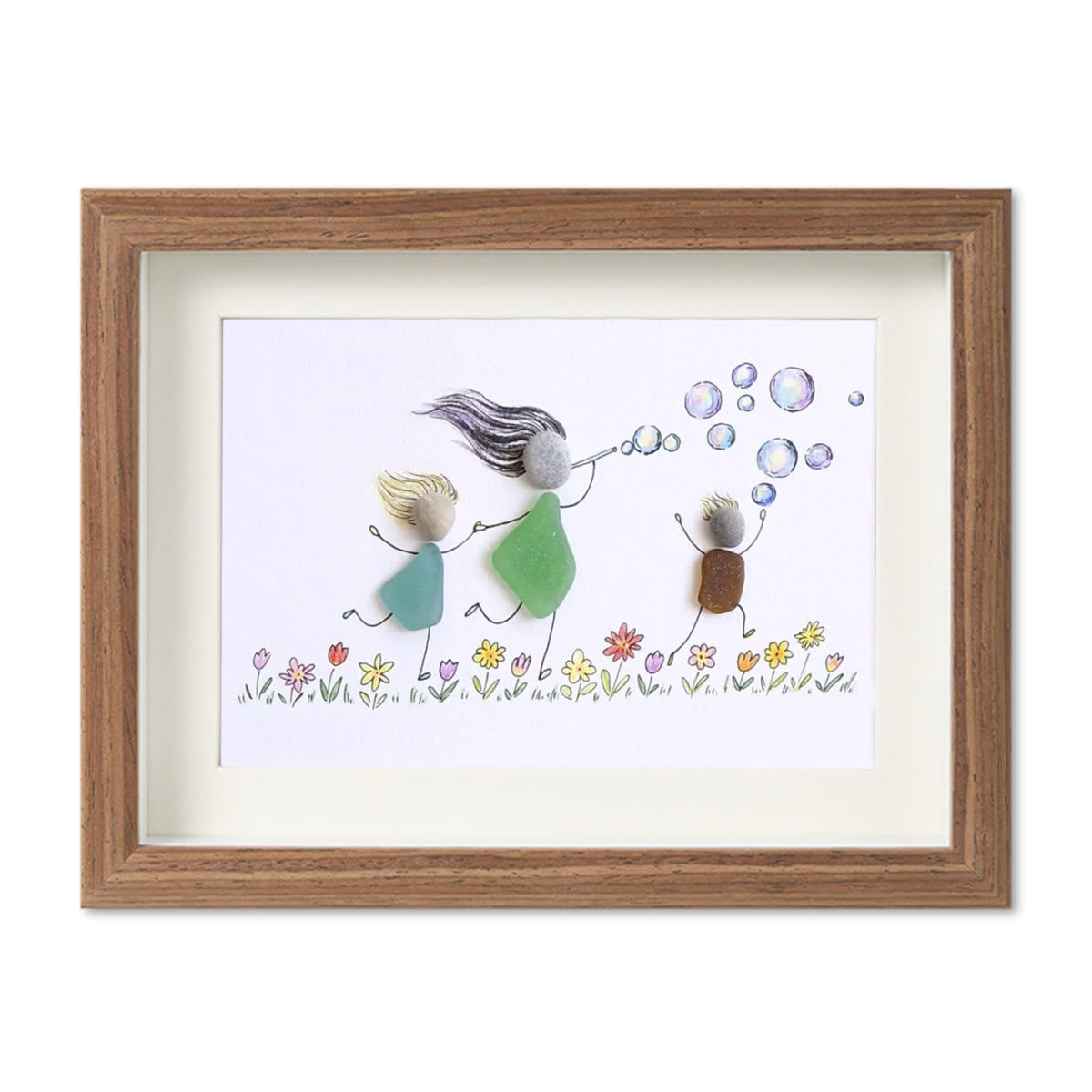 Chasing Bubbles Family Sea Glass Framed Art - Walnut Brown - 6" X 8" - image 11