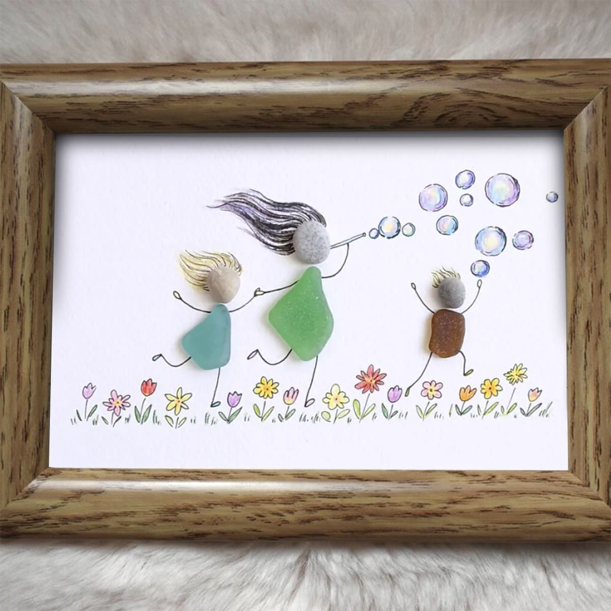 Chasing Bubbles Family Sea Glass Framed Art - image 4
