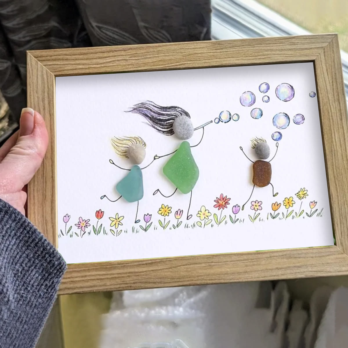 Chasing Bubbles Family Sea Glass Framed Art - image 0