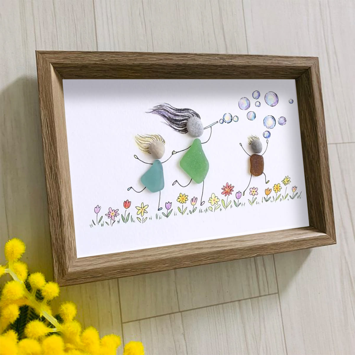 Chasing Bubbles Family Sea Glass Framed Art - image 2