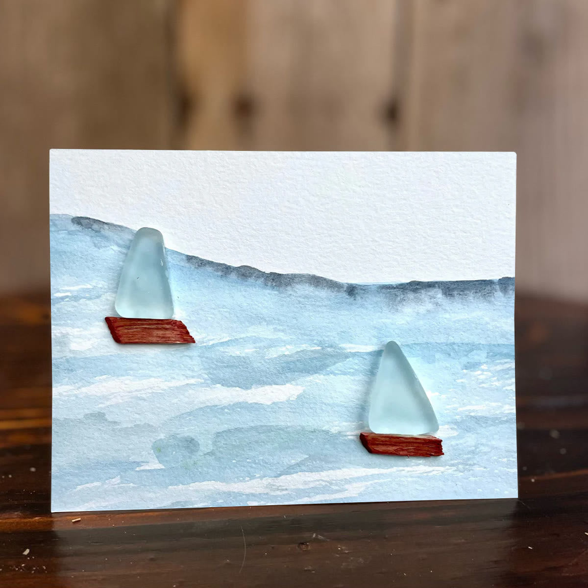 Sea Breeze Sailboats Sea Glass Framed Art - Seaglass Card - 6" X 8" - image 1
