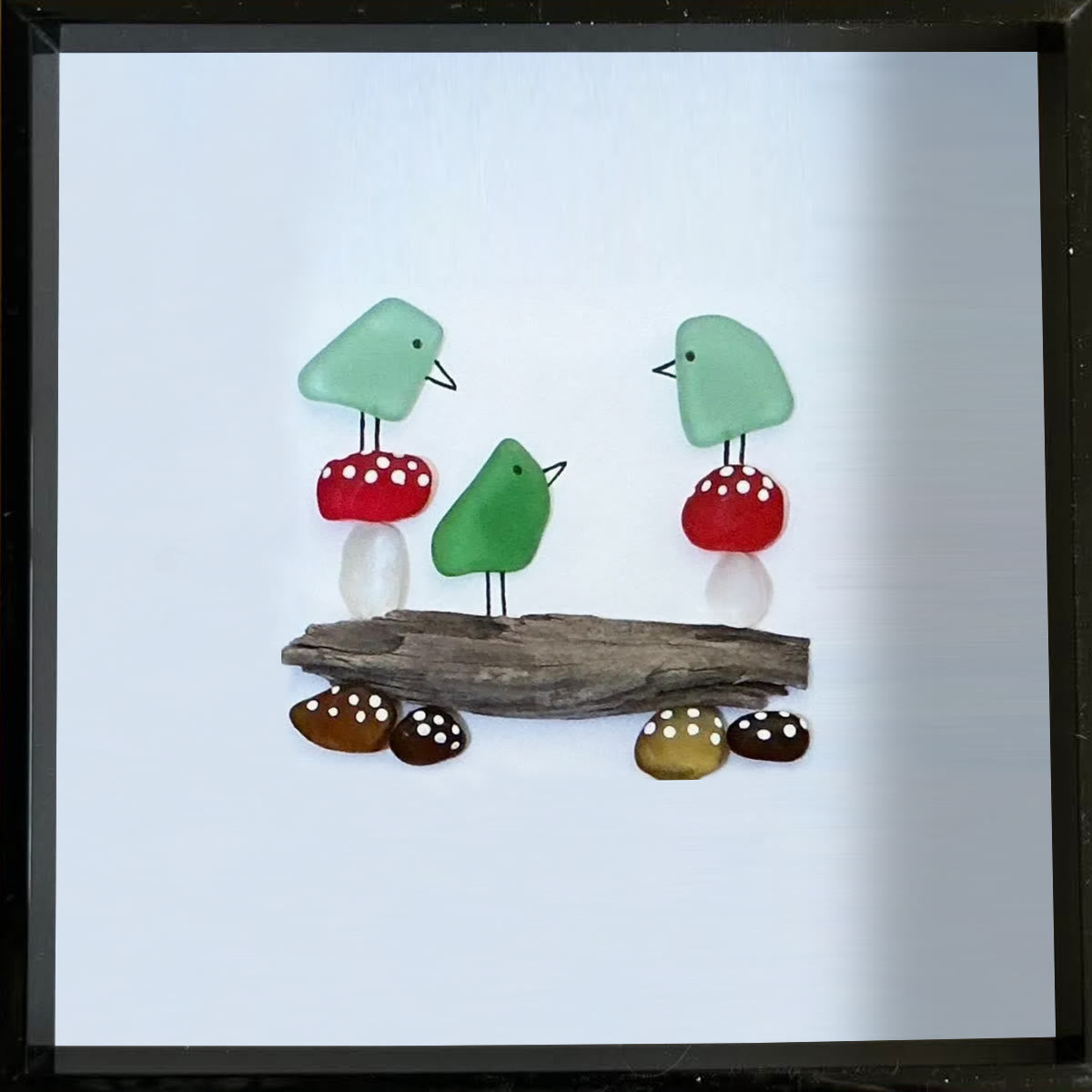 Enchanting Bird & Wild Mushroom Sea Glass Framed Art - image 9