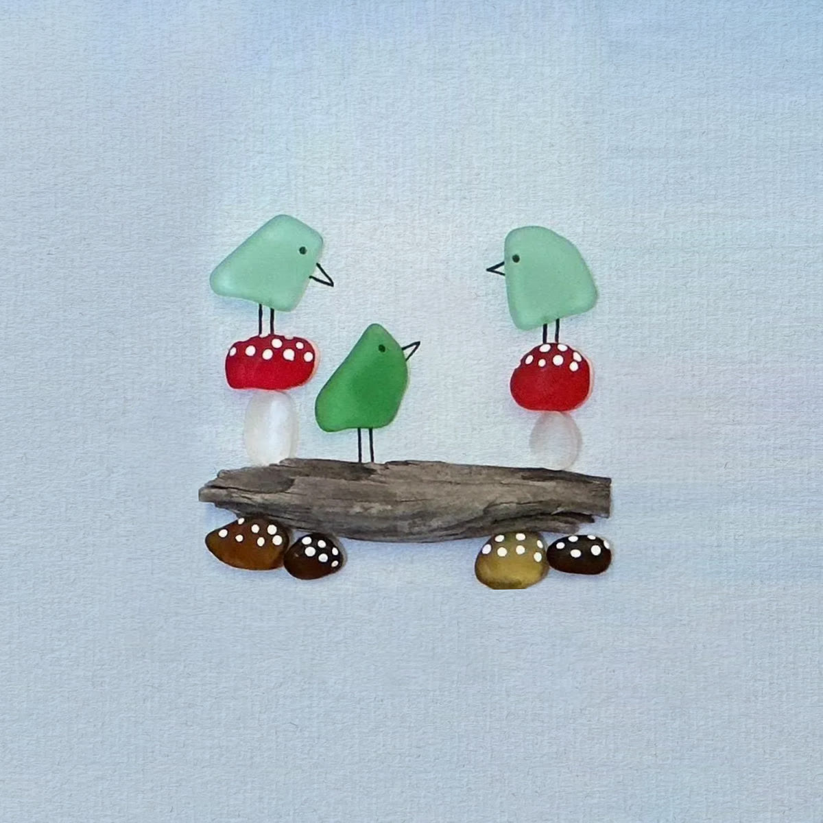 Enchanting Bird & Wild Mushroom Sea Glass Framed Art - image 2