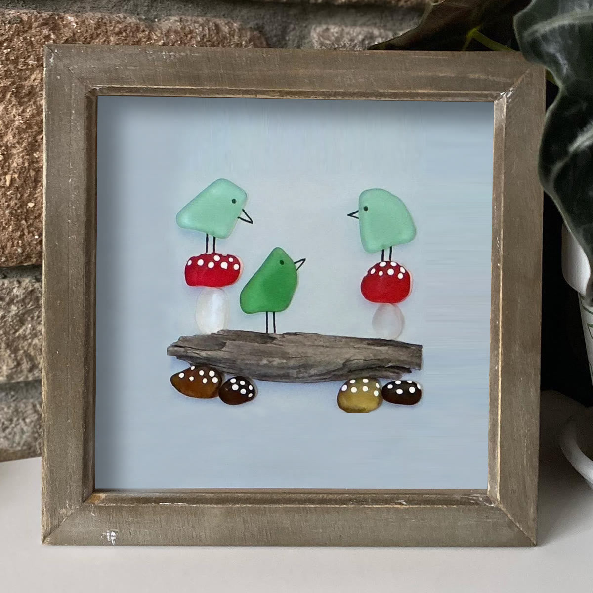Enchanting Bird & Wild Mushroom Sea Glass Framed Art - image 5