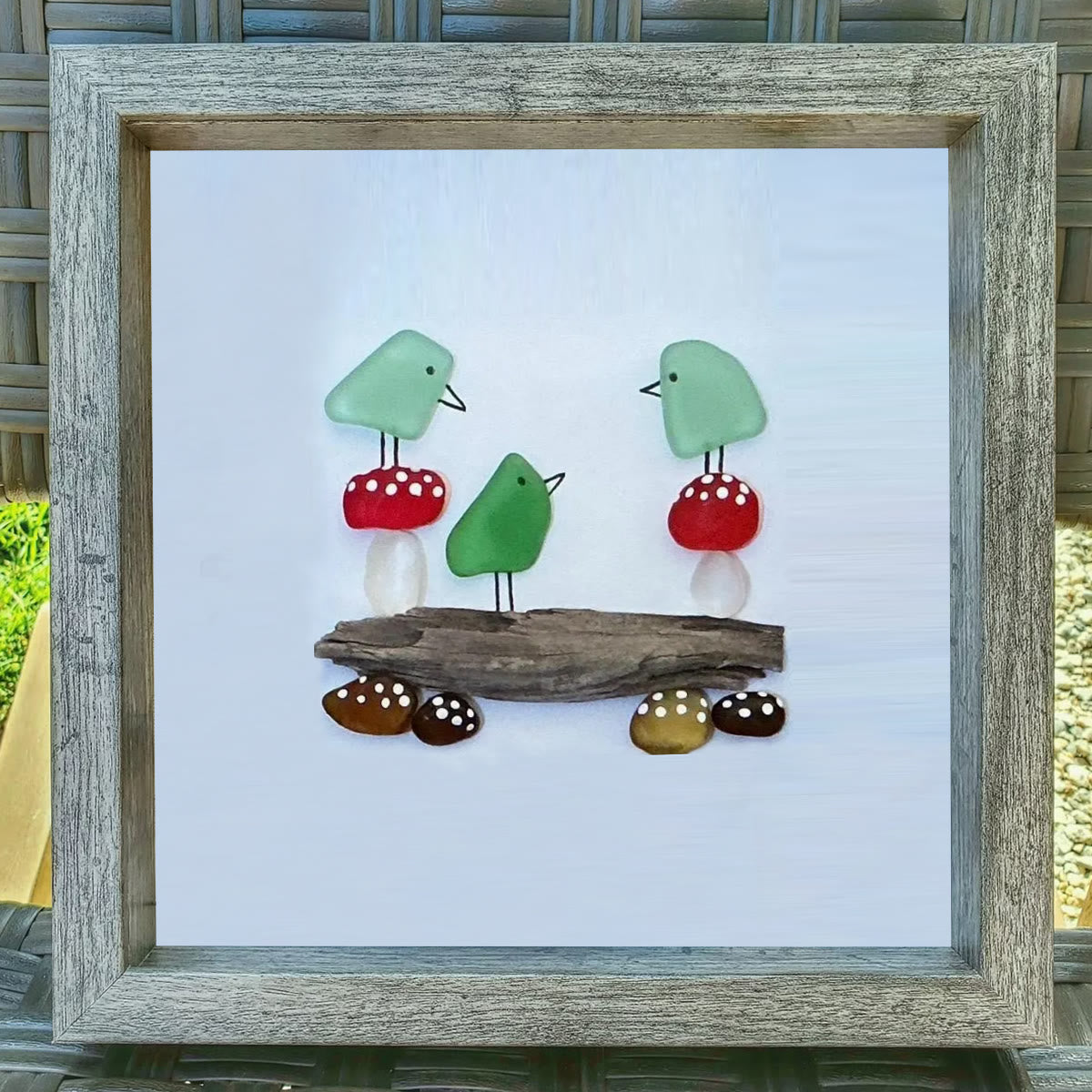 Enchanting Bird & Wild Mushroom Sea Glass Framed Art - image 8