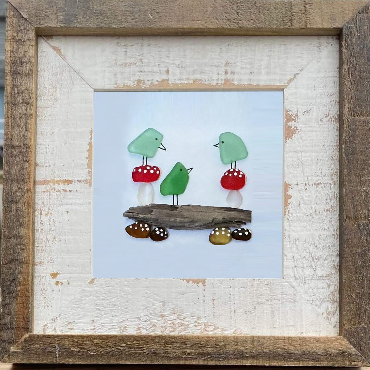 Enchanting Bird & Wild Mushroom Sea Glass Framed Art - image 7