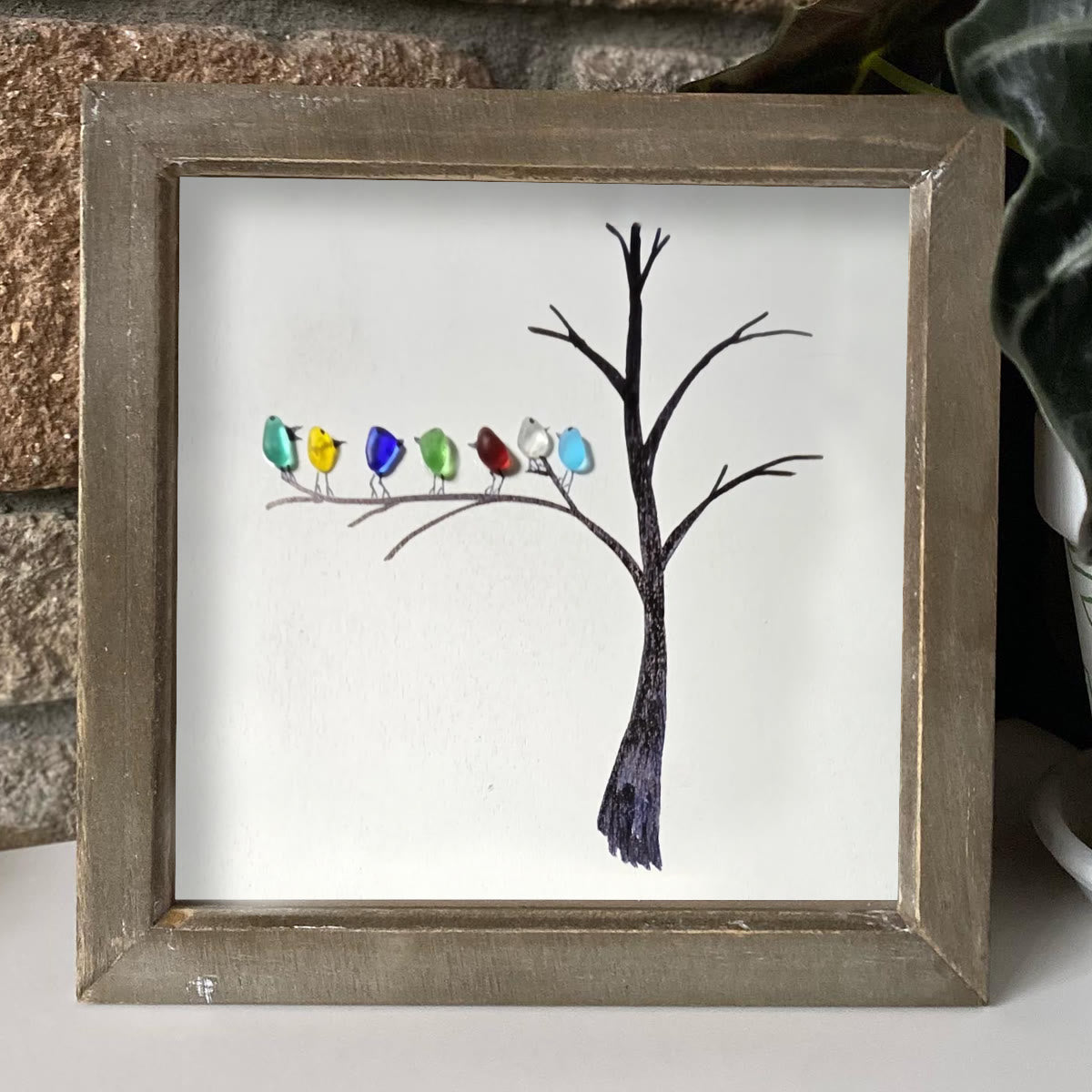 Birds Perched On A Branch Sea Glass Framed Art - image 5