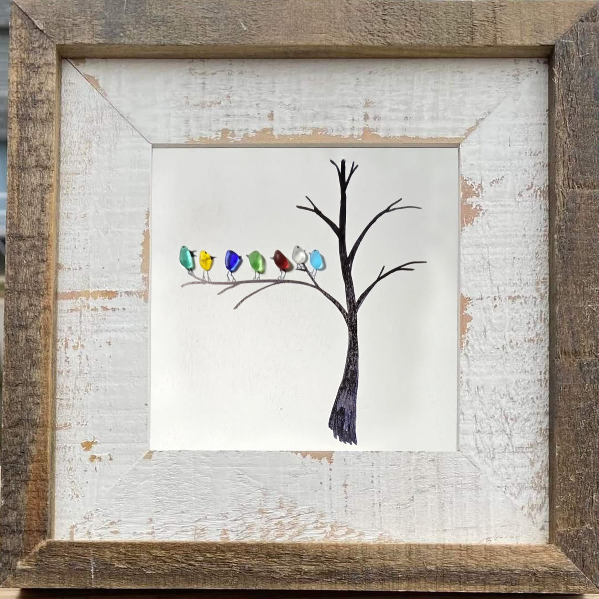 Birds Perched On A Branch Sea Glass Framed Art - image 7