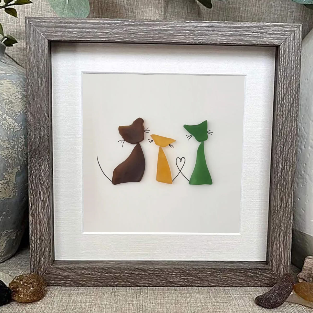 Three Cute Cats Special Companions Sea Glass Framed Art - image 0