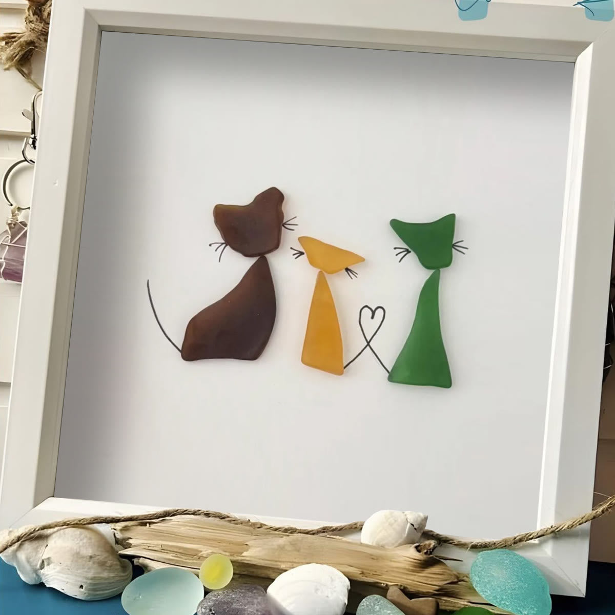 Three Cute Cats Special Companions Sea Glass Framed Art - image 4