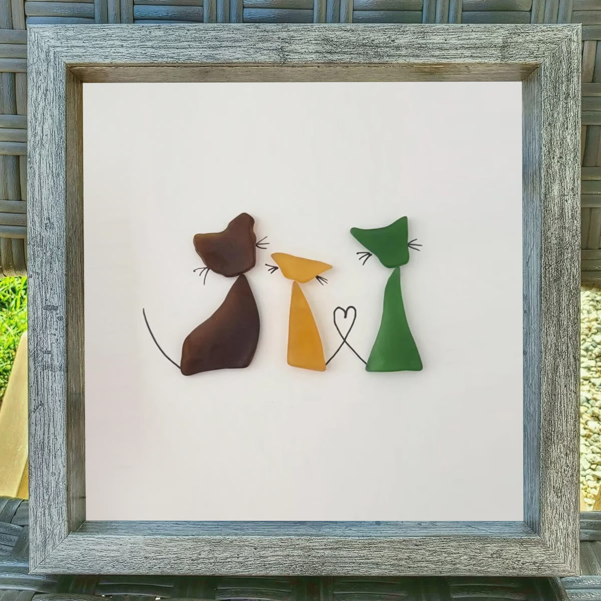Three Cute Cats Special Companions Sea Glass Framed Art - image 5